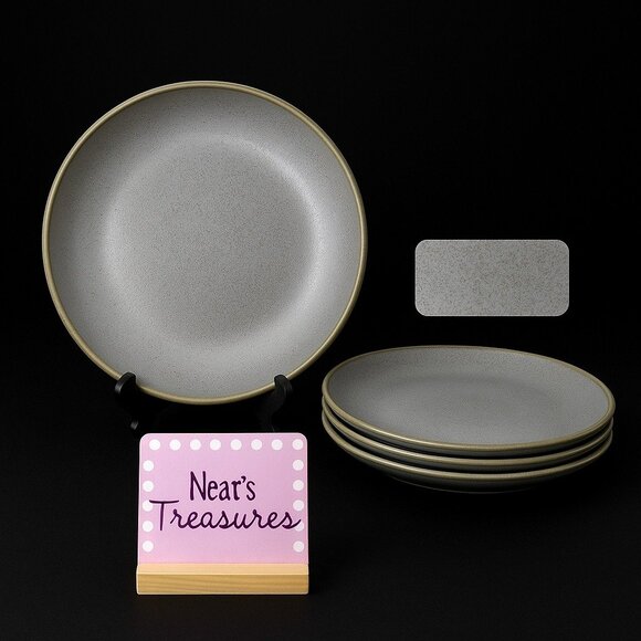 Chrissy Teigen GRAVINGS BLUE Color Motifs Textured Stoneware Salad Plates Set 4 - Picture 1 of 16